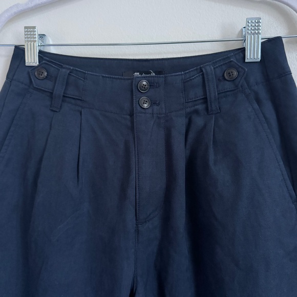 Madewell Wide Leg Harlow Pant Size 00 Petite NH266 Indigo Navy Blue Linen - Picture 5 of 9